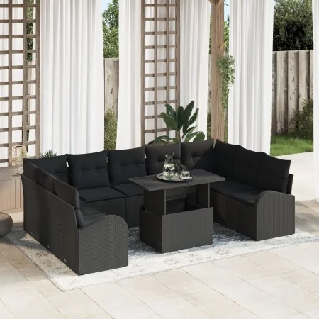 Conjunto de Sofás de Jardín de 10 Piezas con Cojines Negro Poliratán by , Outdoor sofas - Ref: Foro24-3348709, Price: 676,80 ...