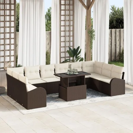 Juego de Sofá de Jardín de 11 Piezas con Cojines Marrón de Ratán Poliéster von , Outdoor-Sofas - Ref: Foro24-3348714, Preis: ...