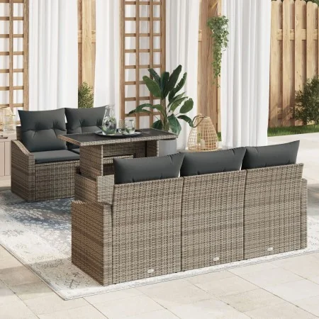 Juego de Sofás de Jardín de 6 Piezas con Cojines Ratán Poliéster Gris de , Sofás de exterior - Ref: Foro24-3348915, Precio: 4...