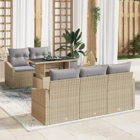 Juego de sofá de jardín de 6 piezas con cojines beige de ratán poliéster von , Outdoor-Sofas - Ref: Foro24-3348916, Preis: 48...
