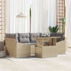 Juego de Sofás de Jardín 7 Piezas con Cojines Beige Ratán PE de , Sofás de exterior - Ref: Foro24-3348936, Precio: 497,09 €, ...