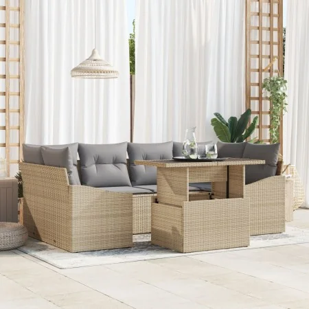 Juego de Sofás de Jardín 7 Piezas con Cojines Beige Ratán PE by , Outdoor sofas - Ref: Foro24-3348936, Price: 497,09 €, Disco...