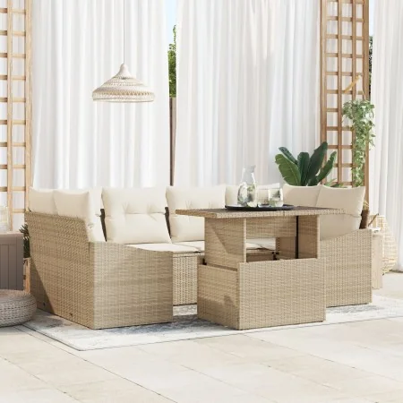 Juego de Sofá de Jardín de 7 Piezas con Cojines Beige Ratán Poli | Foro24.es | Tu tienda online para hogar, jardín y más Foro24.es
