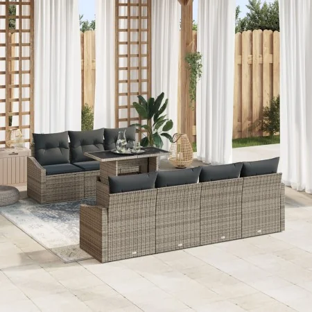 Conjunto de Sofá de Jardín de 8 Piezas con Cojines Gris Polirratán | Foro24.es | Tu tienda online para hogar, jardín y más Foro24.es