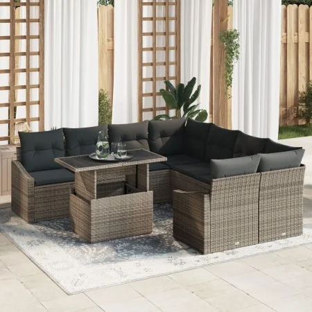 Conjunto de sofá de 9 piezas para jardín con cojines gris poliratán | Foro24.es | Tu tienda online para hogar, jardín y más Foro24.es