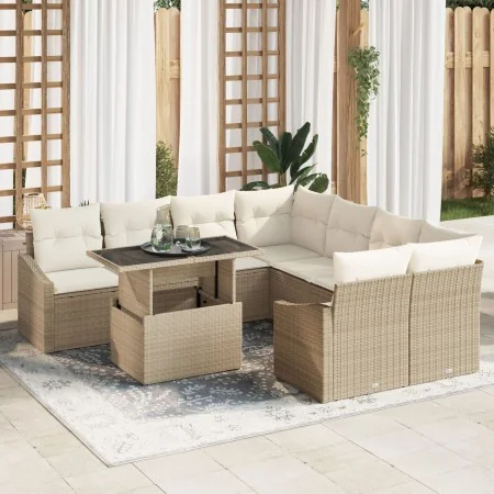 Juego de Sofá de Jardín de 9 Piezas con Cojines Beige de Ratan Multifuncional | Foro24.es | Tu tienda online para hogar, jardín y más Foro24.es
