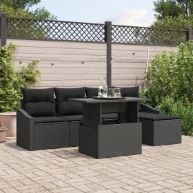 Conjunto de Sofá de Jardín de 6 Piezas con Cojines Negro Poliratán by , Outdoor sofas - Ref: Foro24-3348989, Price: 403,84 €,...