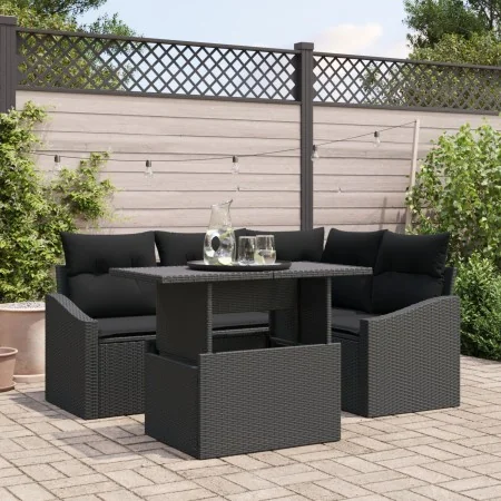 Juego de Sofá de Jardín de 5 Piezas con Cojines de Rattan Poliéster Negro by , Outdoor sofas - Ref: Foro24-3348999, Price: 39...