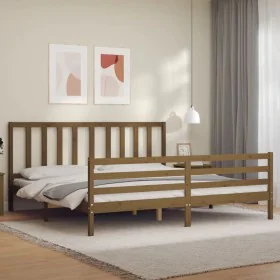Honey brown solid wood bed frame and headboard 200x200 cm by vidaXL, Beds and slatted bases - Ref: Foro24-3193879, Price: 165...