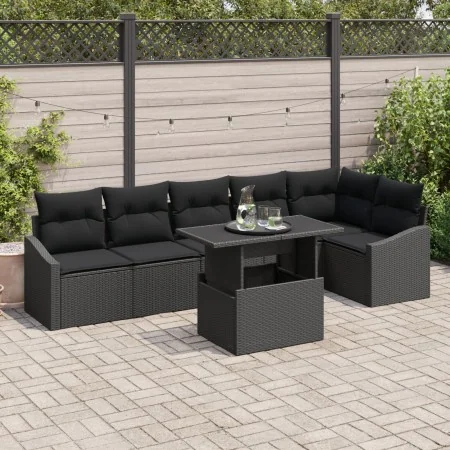 Conjunto de sofá de jardín de 7 piezas con cojines negros de poliratán von , Outdoor-Sofas - Ref: Foro24-3349019, Preis: 510,...