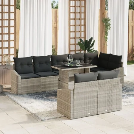 Juego de Sofá de Jardín de 9 Piezas con Cojines Gris Claro Ratán Poli de , Sofás de exterior - Ref: Foro24-3349028, Precio: 7...