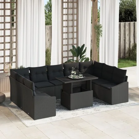 Juego de Sofás de Jardín de 10 Piezas con Cojines Negro Ratán Sintético by , Outdoor sofas - Ref: Foro24-3349069, Price: 678,...
