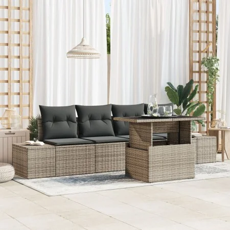 Juego de sofá de jardín de 5 piezas con cojines Gris Polirratán von , Outdoor-Sofas - Ref: Foro24-3349085, Preis: 368,54 €, R...