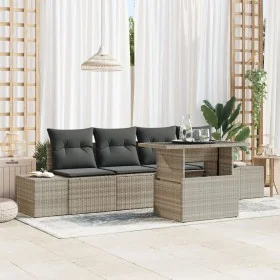 Conjunto de Sofás de Jardín de 5 Piezas con Cojines Gris Claro Poliratán von , Outdoor-Sofas - Ref: Foro24-3349088, Preis: 41...