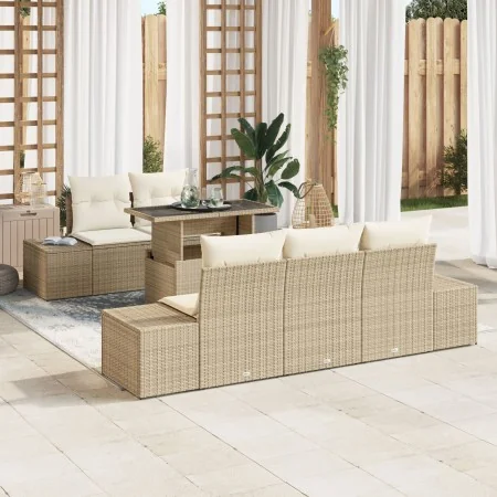 Juego de Sofás de Jardín de 6 Piezas con Cojines Beige Ratán Sintético by , Outdoor sofas - Ref: Foro24-3349097, Price: 536,1...