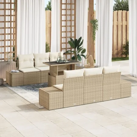 Conjunto de Sofá de Jardín de 7 Piezas con Cojines Beige de Ratán Sintético von , Outdoor-Sofas - Ref: Foro24-3349107, Preis:...