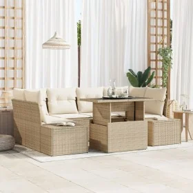 Conjunto de Sofá de Jardín de 7 Piezas con Cojines Beige de Ratán Poliéster von , Outdoor-Sofas - Ref: Foro24-3349117, Preis:...