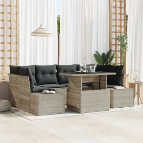 Juego de Sofás de Jardín de 7 Piezas con Cojines Gris Claro de Ratán Poliéster von , Outdoor-Sofas - Ref: Foro24-3349118, Pre...
