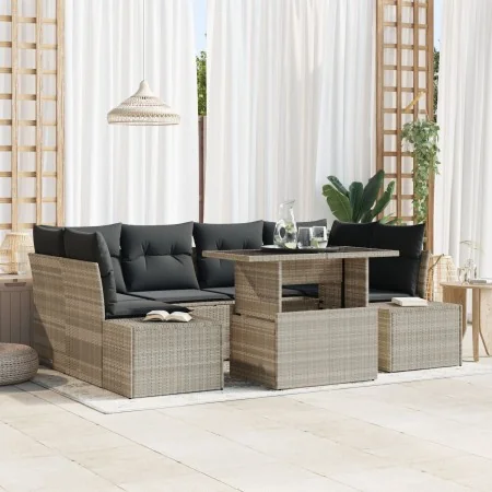 Juego de Sofás de Jardín de 7 Piezas con Cojines Gris Claro de Ratán Poliéster von , Outdoor-Sofas - Ref: Foro24-3349118, Pre...