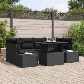 Conjunto de Sofá de Jardín de 7 Piezas con Cojines de Ratán Poliéster Negro von , Outdoor-Sofas - Ref: Foro24-3349119, Preis:...