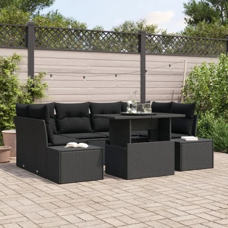 Conjunto de Sofá de Jardín de 7 Piezas con Cojines de Ratán Poliéster Negro by , Outdoor sofas - Ref: Foro24-3349119, Price: ...