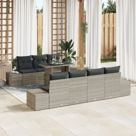 Conjunto de Sofás de Jardín de 8 Piezas con Cojines Rattan Gris Natural de , Sofás de exterior - Ref: Foro24-3349128, Precio:...