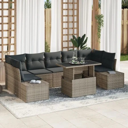Juego de Sofá de Jardín de 8 Piezas con Cojines Gris de Ratán Poliéster de , Sofás de exterior - Ref: Foro24-3349135, Precio:...