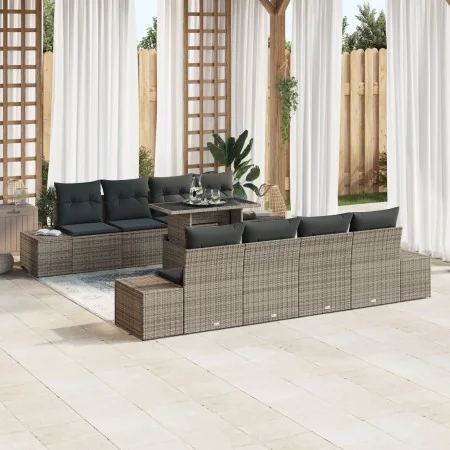 Conjunto de Sofá de Jardín de 9 Piezas con Cojines Gris Ratán Poliy by , Outdoor sofas - Ref: Foro24-3349145, Price: 660,83 €...