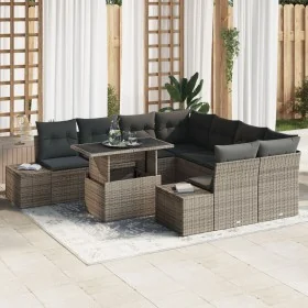 Conjunto de Sofá de Jardín de 9 Piezas con Cojines Gris Ratán Poliéster von , Outdoor-Sofas - Ref: Foro24-3349155, Preis: 618...