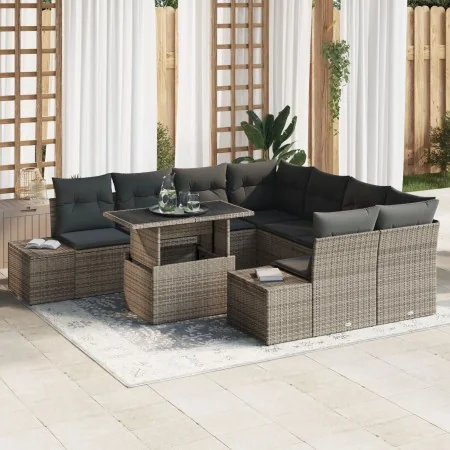 Conjunto de Sofá de Jardín de 9 Piezas con Cojines Gris Ratán Poliéster by , Outdoor sofas - Ref: Foro24-3349155, Price: 618,...