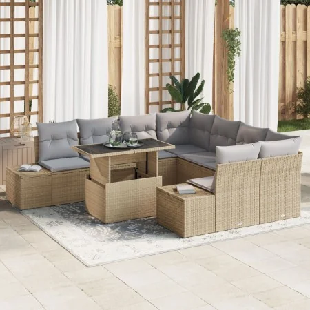 Conjunto de Sofá de Jardín de 9 Piezas con Cojines Beige Poliratán | Foro24.es | Tu tienda online para hogar, jardín y más Foro24.es