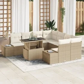 Conjunto de Sofá de Jardín de 9 Piezas con Cojines Beige de Ratán Poliéster by , Outdoor sofas - Ref: Foro24-3349157, Price: ...