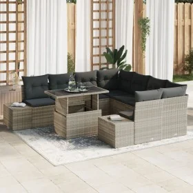 Juego de Sofá de Jardín de 9 Piezas con Cojines de Ratán de Polímero Gris Claro de , Sofás de exterior - Ref: Foro24-3349158,...
