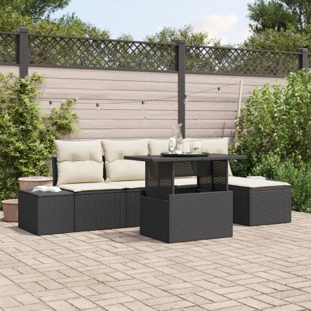 Juego de Sofás de Jardín de 6 Piezas con Cojines Negro de Ratán Poliéster by , Outdoor sofas - Ref: Foro24-3349163, Price: 41...
