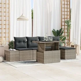 Conjunto de Sofá de Jardín de 6 Piezas con Cojines Gris de Ratán Poliéster von , Outdoor-Sofas - Ref: Foro24-3349165, Preis: ...