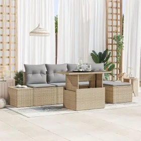 Conjunto sofá jardín 6 piezas con cojines Beige