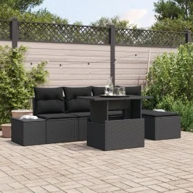 Juego de Sofá de Jardín de 6 Piezas con Cojines Ratán Poliéster Negro von , Outdoor-Sofas - Ref: Foro24-3349169, Preis: 428,7...