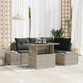 Conjunto de 5 piezas de sofá de jardín con cojines gris claro de poliratán de , Sofás de exterior - Ref: Foro24-3349178, Prec...