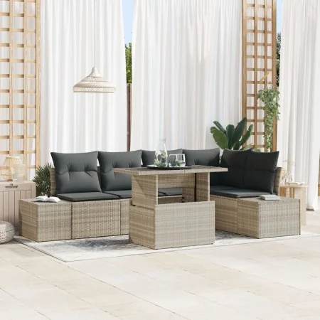 Juego de Sofá de Jardín de 6 Piezas con Cojines Gris Claro Ratán Poliéster von , Outdoor-Sofas - Ref: Foro24-3349188, Preis: ...