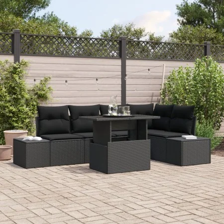 Set de Sofá de Jardín de 6 Piezas con Cojines Negros de Poliratán by , Outdoor sofas - Ref: Foro24-3349189, Price: 473,03 €, ...