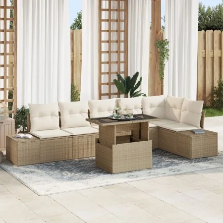 Conjunto de sofá de jardín de 7 piezas con cojines beige de ratán polipropileno by , Outdoor sofas - Ref: Foro24-3349197, Pri...
