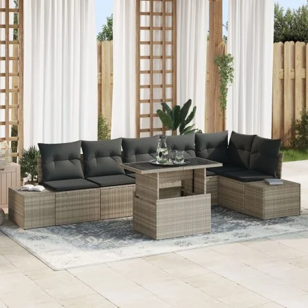Juego de Sofás de Jardín de 7 Piezas con Cojines Gris Claro de Poliratán von , Outdoor-Sofas - Ref: Foro24-3349198, Preis: 56...