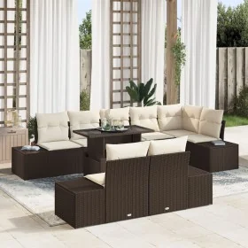 Conjunto de Sofá de Jardín Set de 9 Marrón Ratán