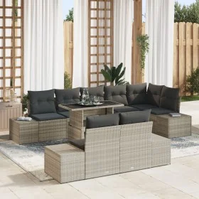 Conjunto de sofá de jardín 9 piezas Gris con