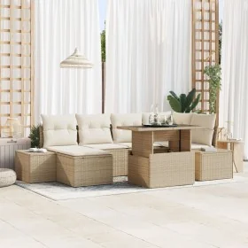 Conjunto de Sofás de Jardín 7 Piezas Beige y