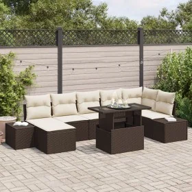 Conjunto de Sofá de Jardín 8 Piezas Marrón y Crema