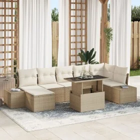 Set de Sofá de Jardín Set de 8 Beige Ratán