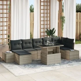 Conjunto de Sofá de Jardín 8 Piezas Gris Mimbre