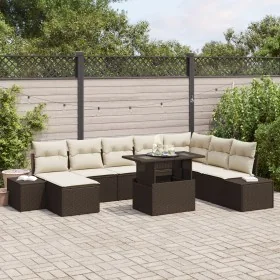 Conjunto de Sofás de Jardín 9 Piezas Marrón y