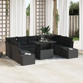 Conjunto de Sofás de Jardín 10 Piezas Negro Ratán, Tela by , Outdoor sofas - Ref: Foro24-3349249, Price: 695,54 €, Discount: ...